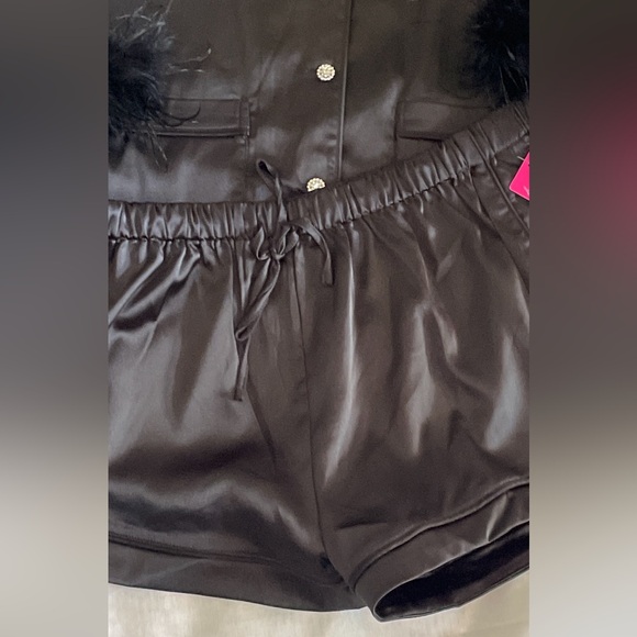 NWT Buddy Love Black Satin Large Pajama Set with Feather Cuffs - Picture 3 of 12